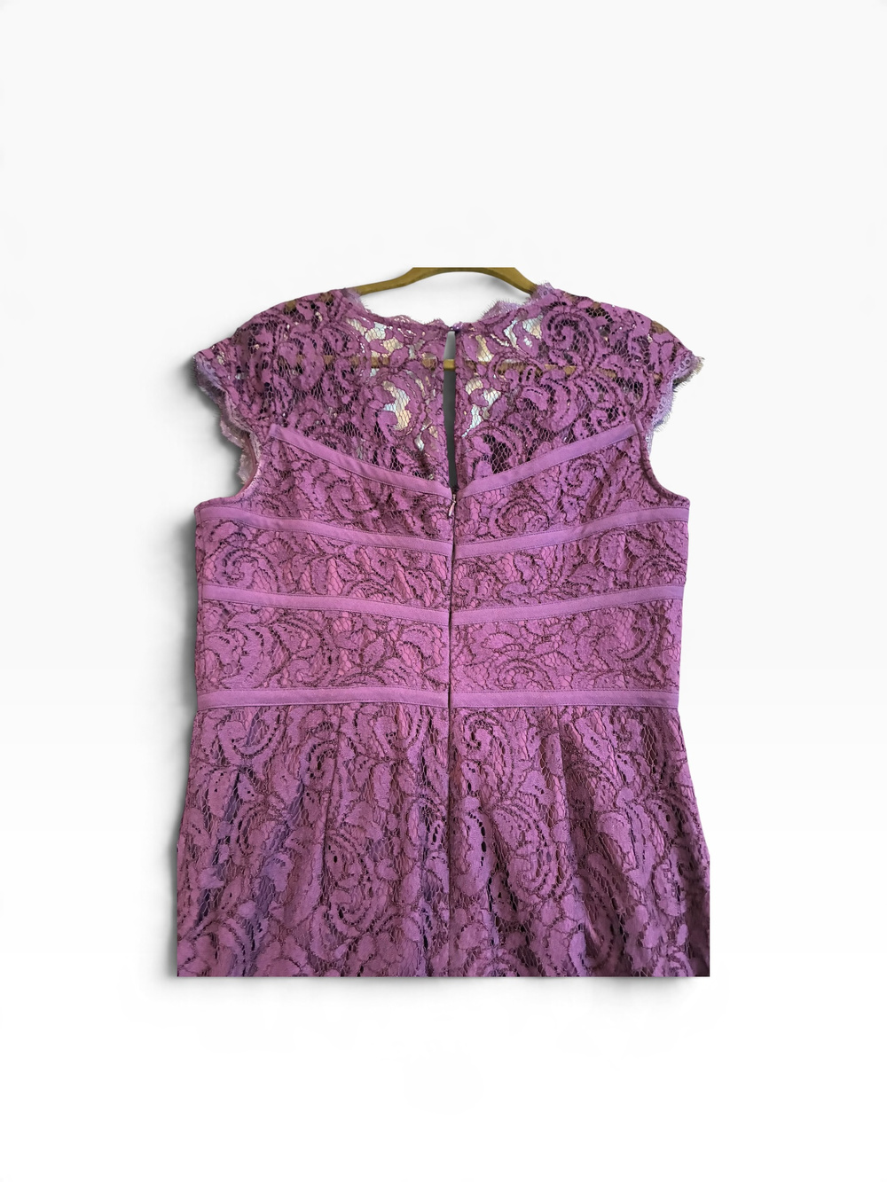 Adrianna Papell Plum Purple Lace V-Neck Cap Sleeve Cocktail Dress US 10 - Picture 9 of 13
